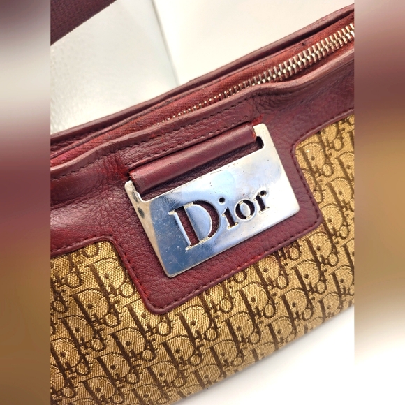 Christian Dior Columbus Burgundy Leather Canvas Handbag - Picture 3 of 6